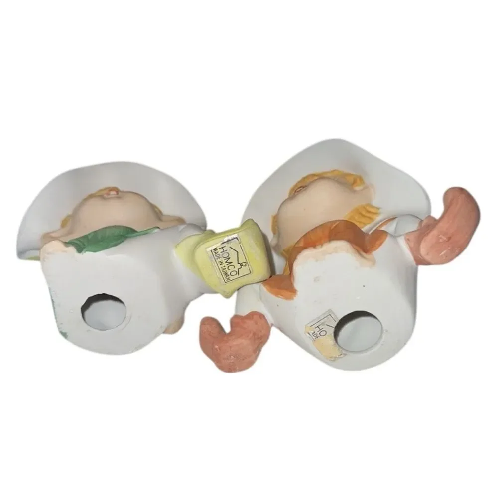 HOMCO 1980s Vintage Set of 2 Bisque Pixies